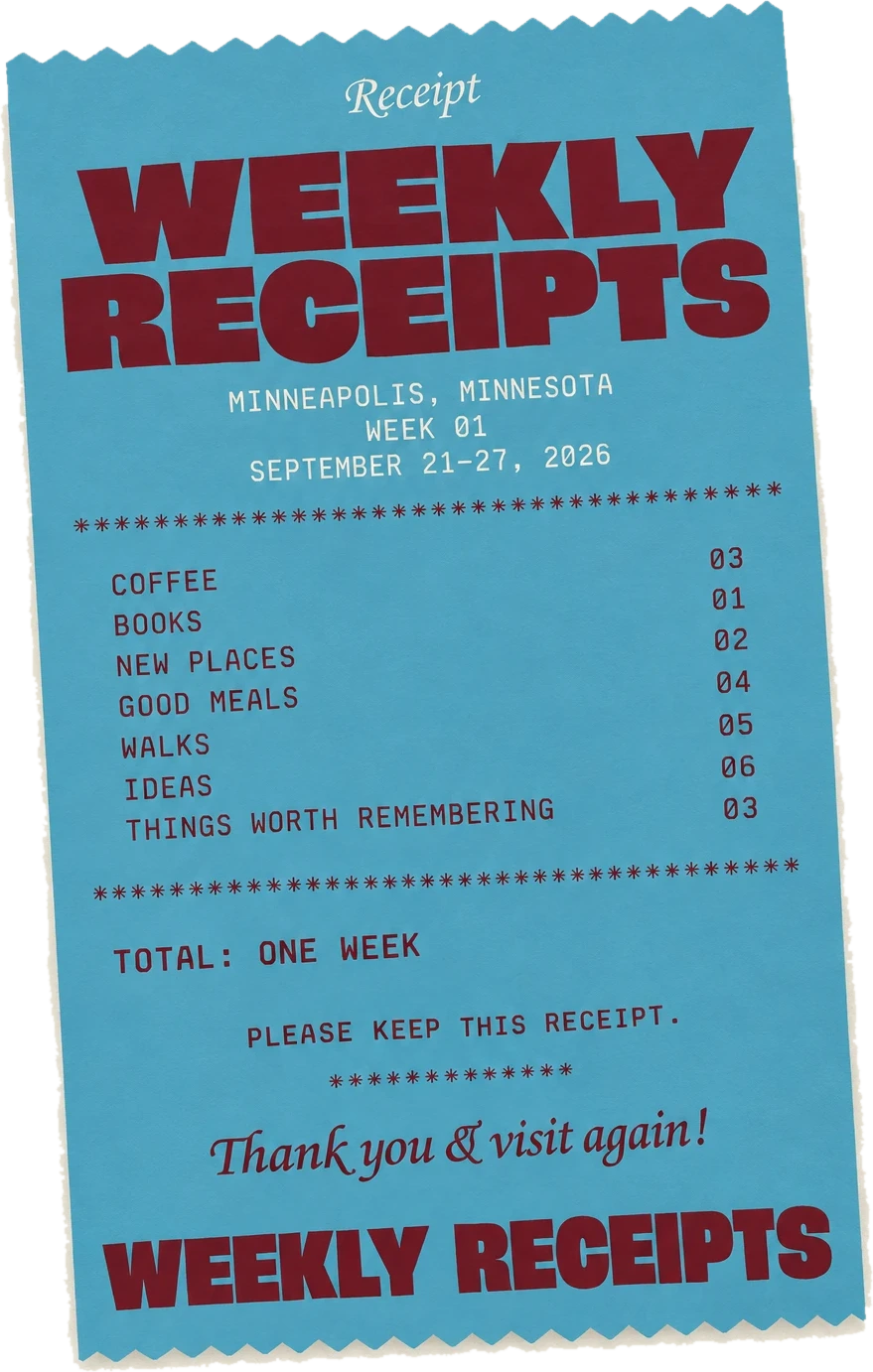 Weekly Receipts - Week 01, Minneapolis, September 21-27, 2026